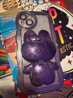 SHEIN Purple Glitter Cute Character 3D Phone Case